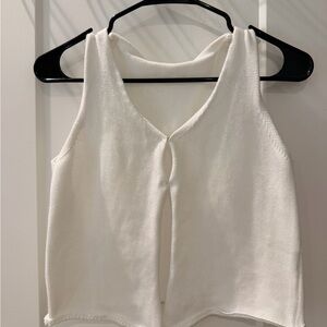 White Sleeveless V-Neck Knit Tank Top